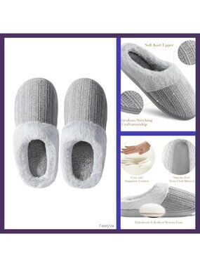 Memory Foam Fuzzy Knit Slip-On House Slippers Warm Comfy Women